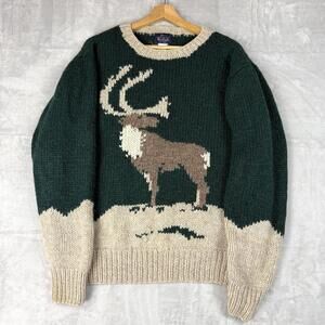 Vintage 90s Woolrich Sweater Chunk Knit Big Moose Men Sz XL USA Made Cabin Core